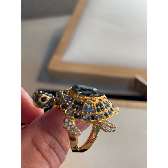 Gold Turtle Ring With Blue & Clear Crystals Adjustable Size 7 Fashion Jewelry Ac - Picture 9 of 16